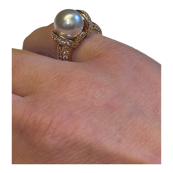 Sterling Silver Pearl & Crystal Statement Cocktail Ring 💍✨ - Picture 3 of 7